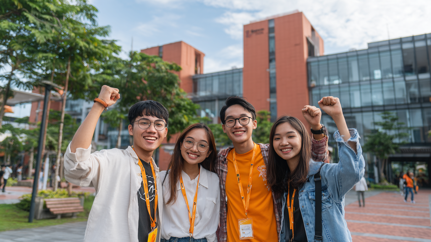 四名學生在校園開心合影